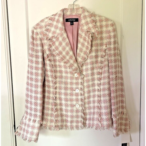 Kasper Jackets & Blazers - Kasper Pink and White Tweed Blazer